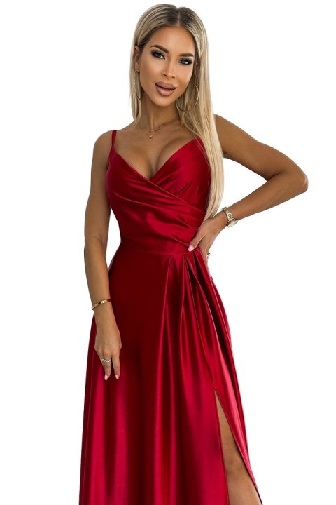 299-14 CHIARA elegancka maxi długa satynowa suknia na ramiączkach - CZERWONA 299-14 CHIARA elegancka maxi długa satynowa suknia na ramiączkach - CZERWONA