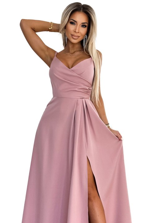 299-16 CHIARA elegancka maxi długa suknia na ramiączkach - BRUDNY RÓŻ 299-16 CHIARA elegancka maxi długa suknia na ramiączkach - BRUDNY RÓŻ