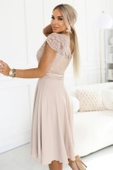 LINDA szyfonowa zwiewna sukienka z koronkowym dekoltem - beżowa